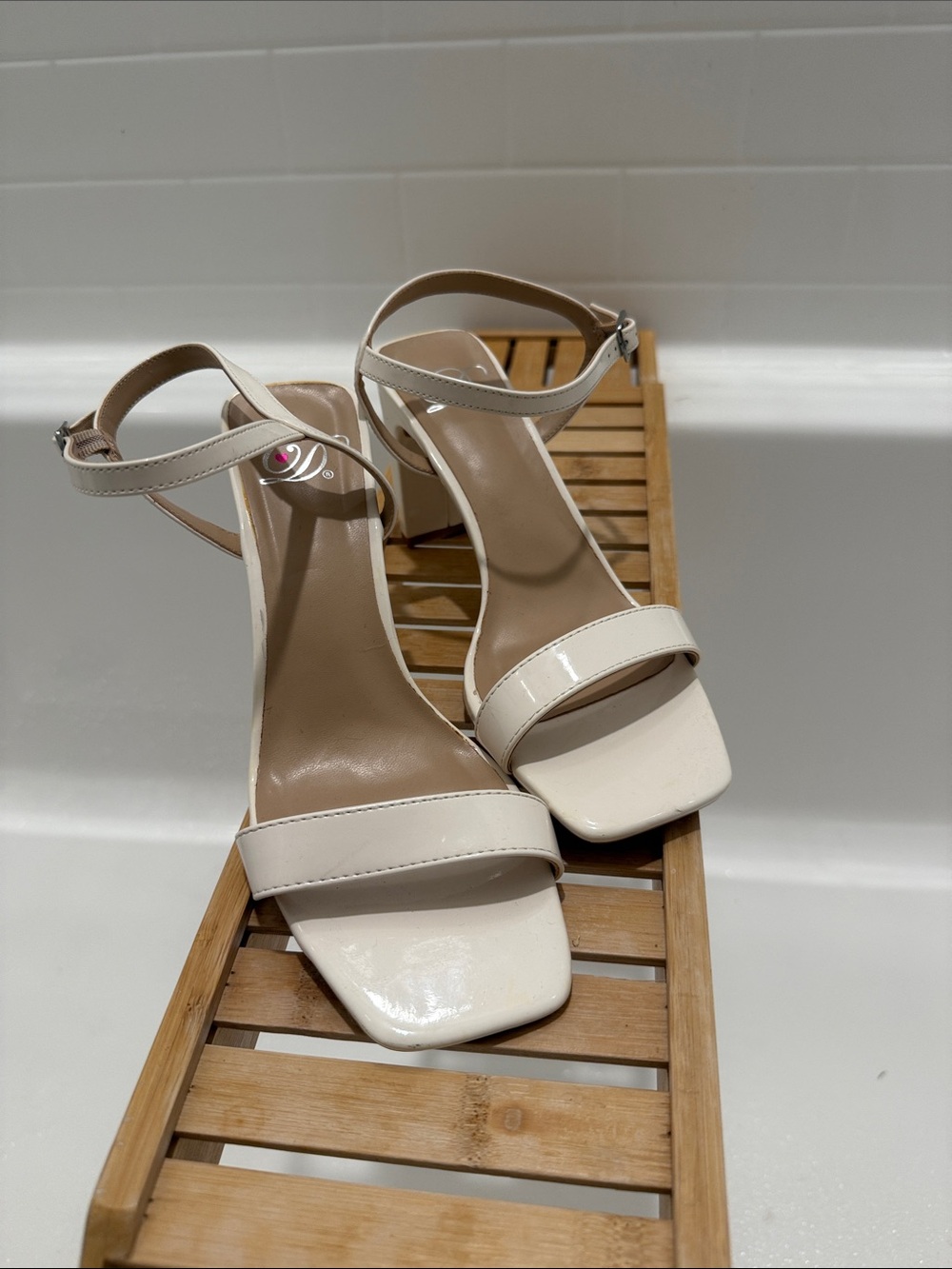 Women’s Cream Ankle-Strap Block Heel Sandals